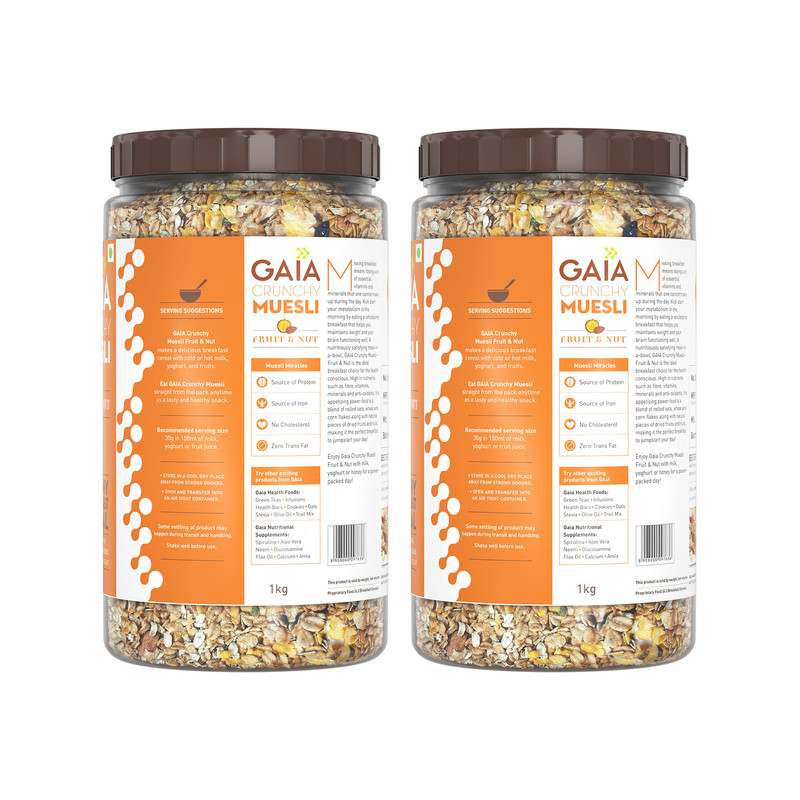 GAIA | Crunchy Muesli Fruit and Nut 1 KG jar | Pack of 2