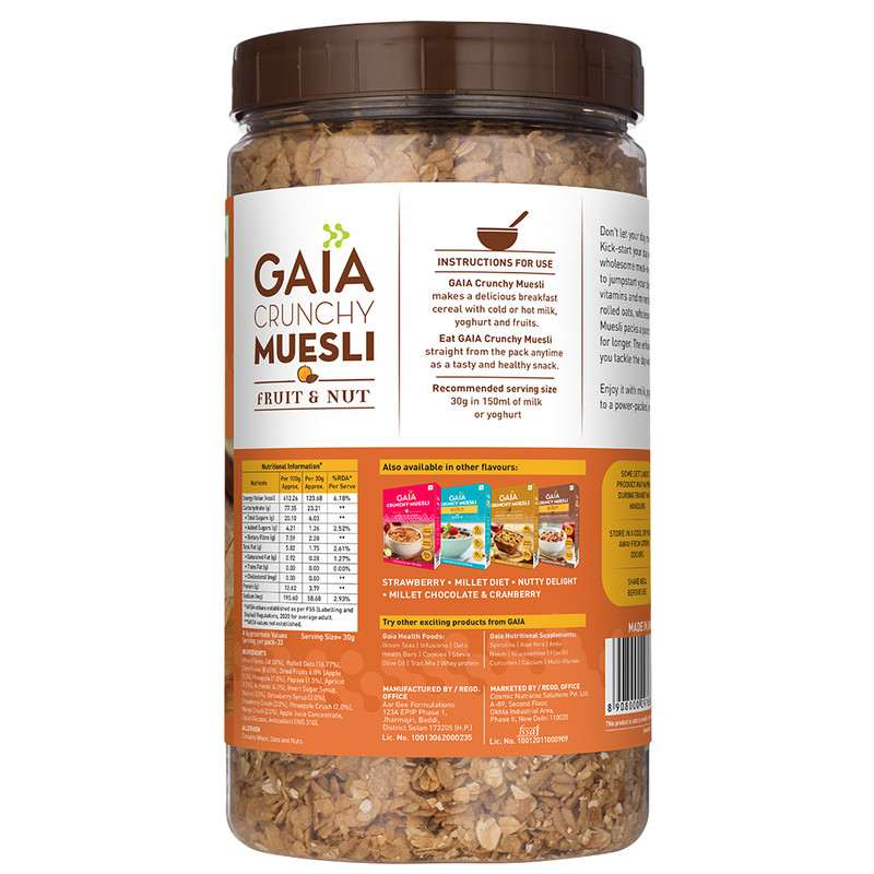GAIA | Crunchy Muesli Fruit and Nut 1 KG jar | Pack of 2