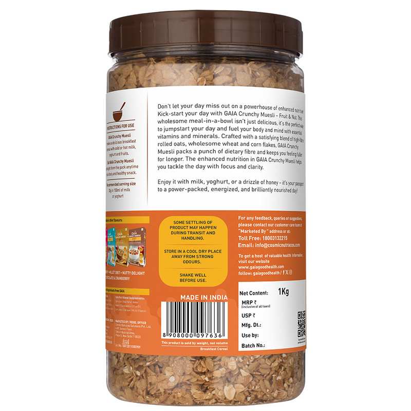 GAIA | Crunchy Muesli Fruit and Nut 1 KG jar | Pack of 2