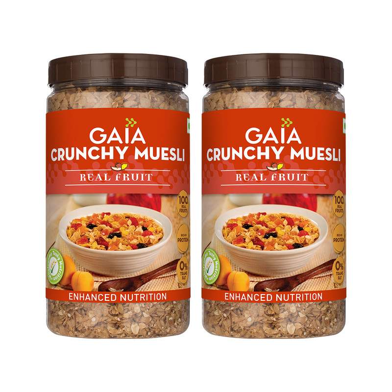 GAIA | Real Fruit Crunchy Muesli 1 KG Jar | Pack of 2
