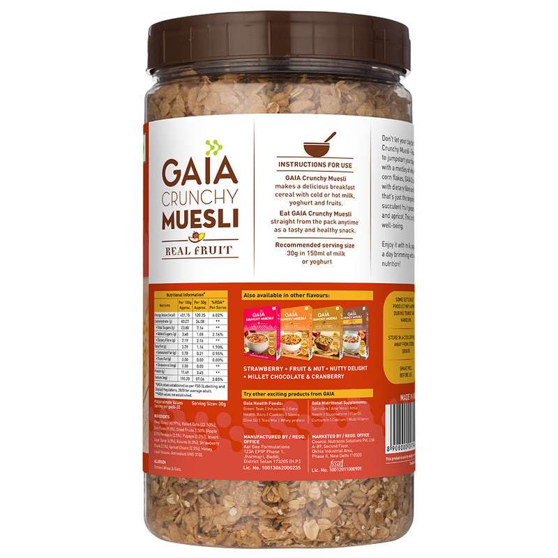 GAIA | Real Fruit Crunchy Muesli 1 KG Jar | Pack of 2