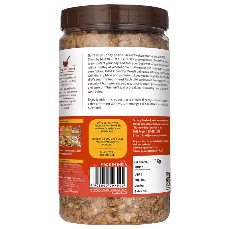 GAIA | Real Fruit Crunchy Muesli 1 KG Jar | Pack of 2