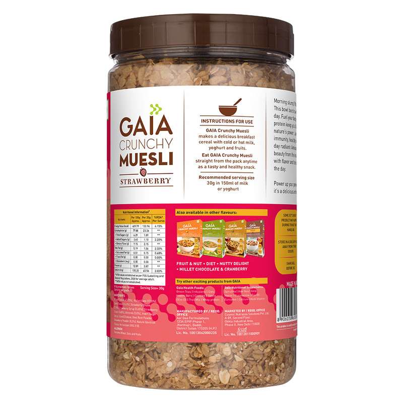 GAIA | Crunchy Muesli - Strawberry 1 KG jar | Pack of 2