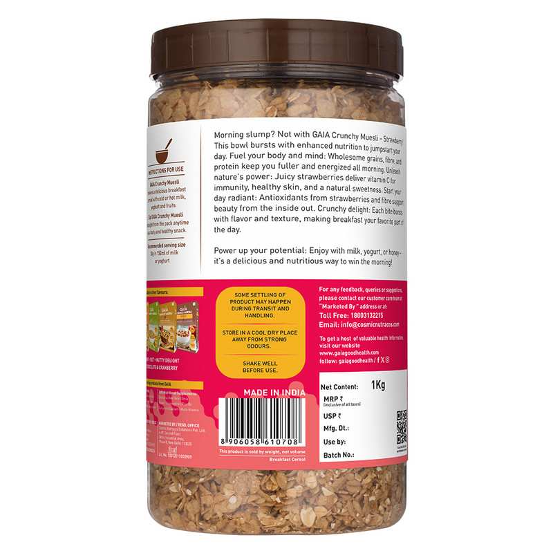 GAIA | Crunchy Muesli - Strawberry 1 KG jar | Pack of 2