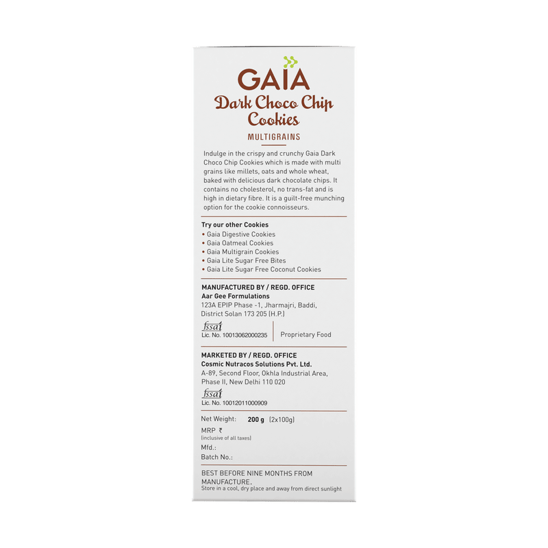 GAIA | Dark Choco Chip Cookies 200g | Pack of 2