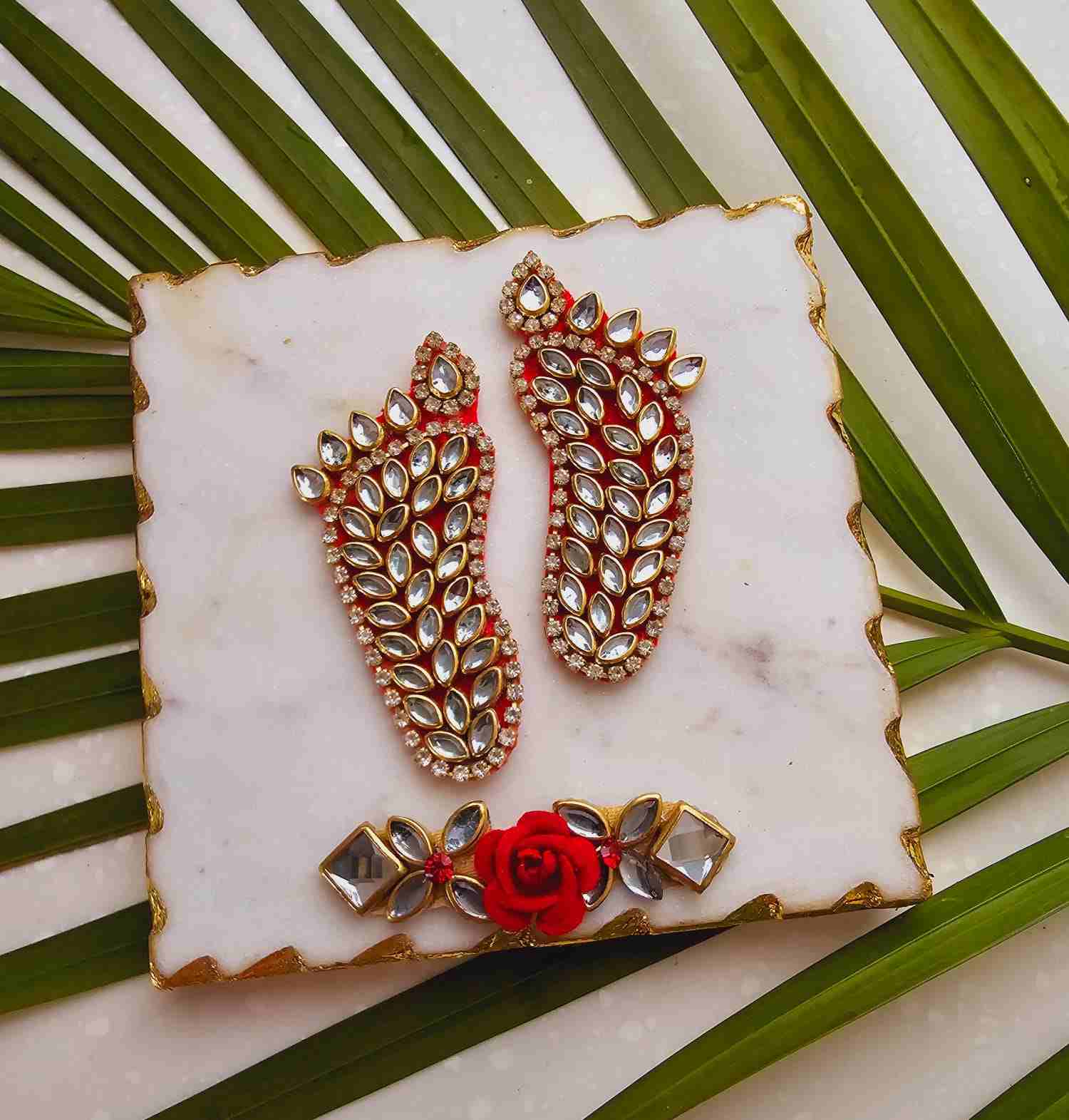 Laxmi charan with a swaroski motif on real Indian Marble