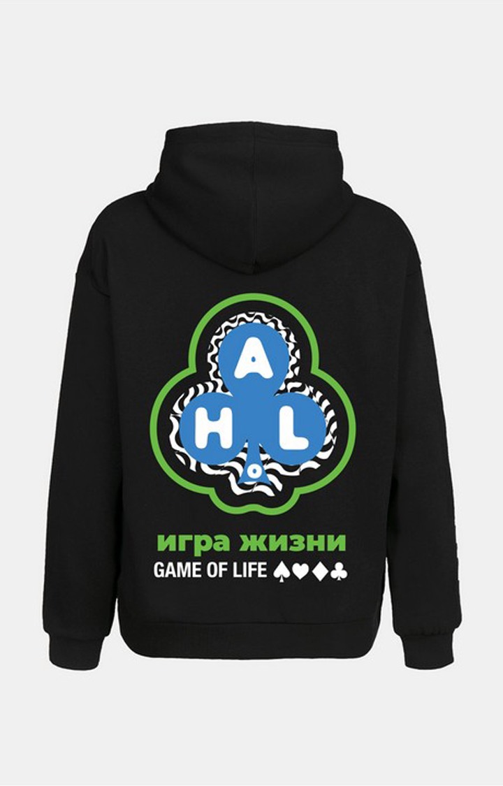 Men's Black Cotton Typographic Game Of Life Hoodies