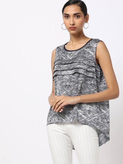 GAS | Lorensy Printed High-Low Top with Layered Panel