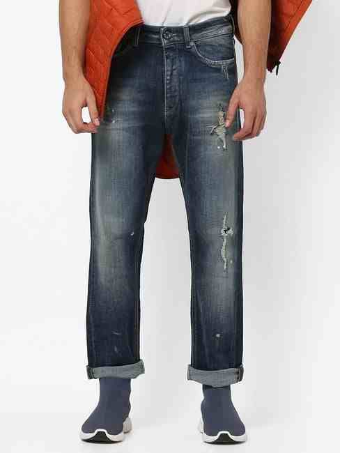 GAS | TEO Lightly-Washed Tapered Fit Distressed Jeans