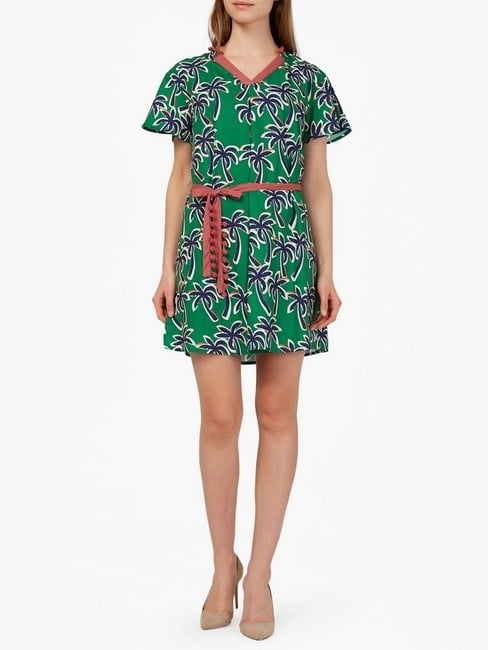 GAS | Tropical Print Skater Dress with Detachable Belt