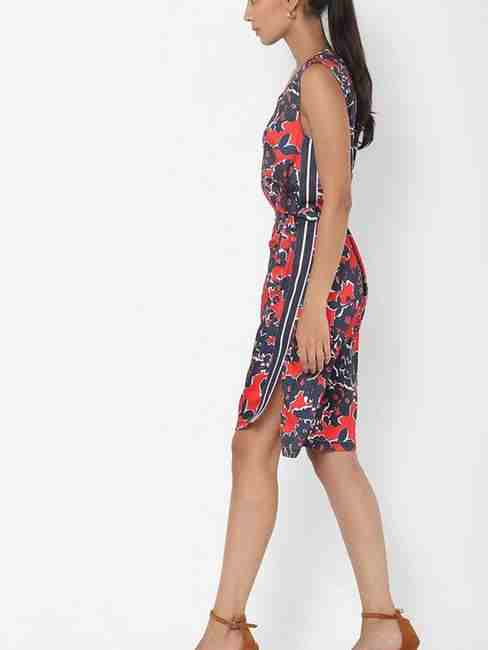 Floral Print Dress with Waist Tie-Up