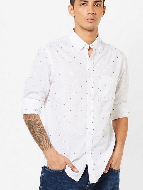 GAS | Micro Print Slim Fit Cotton Shirt with Patch Pocket