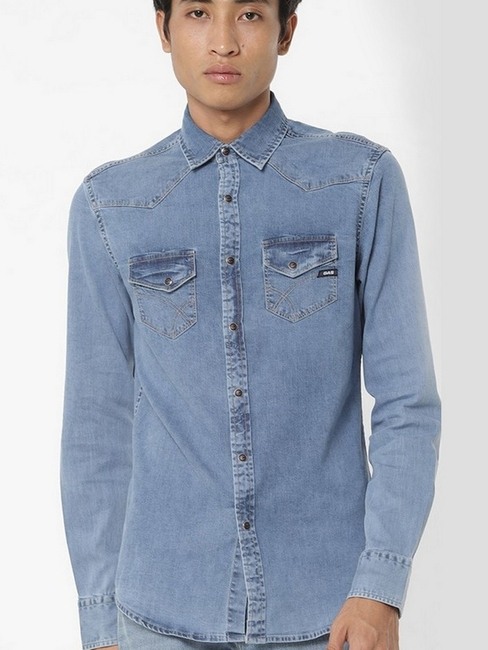 Men's Kant X solid blue denim shirt