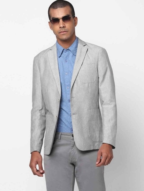 GAS | Striped Linen Jacket with Notched Lapel