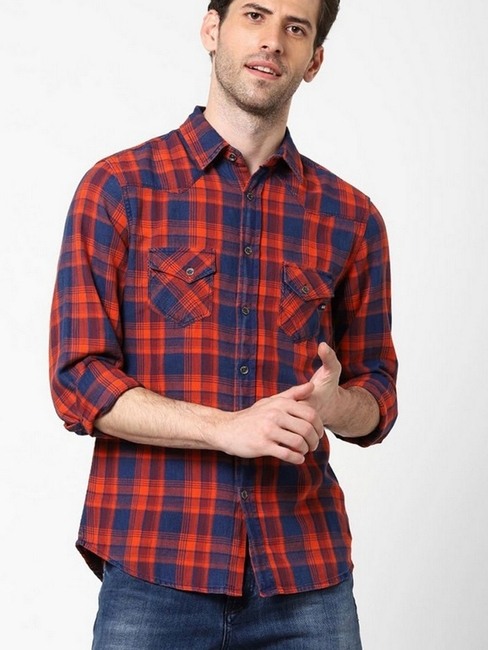 GAS | Slim Fit Checked Shirt with Button Flap Pockets