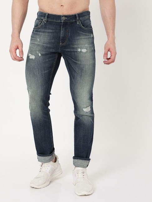 GAS | Stone-Wash Distressed Straight Fit Jeans