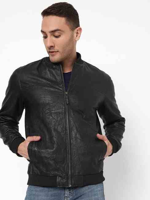 GAS | Leather Bomber Jacket with Insert Pockets