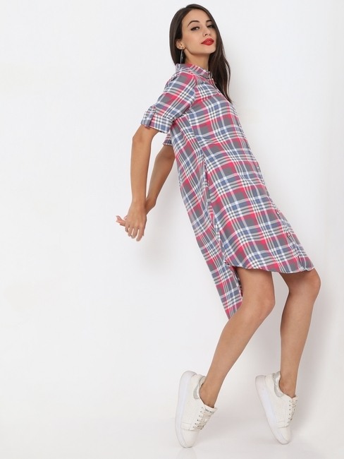 GAS | Checked High-Low Shirt Dress