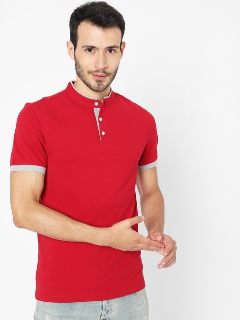 GAS | Slim Fit T-shirt with Band Collar