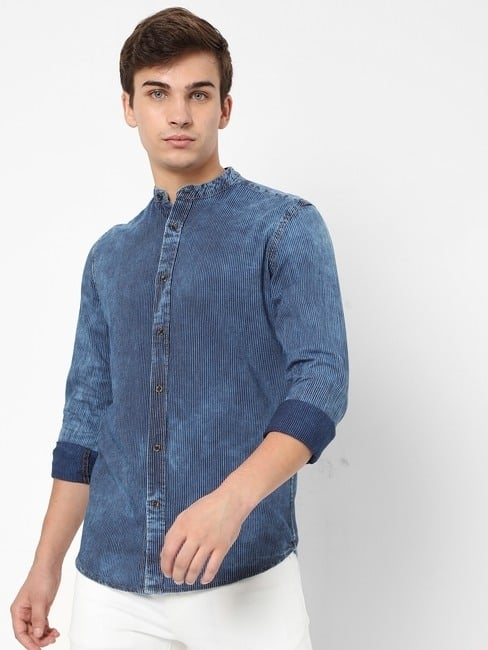 GAS | Washed Slim Fit Band-Collared Shirt