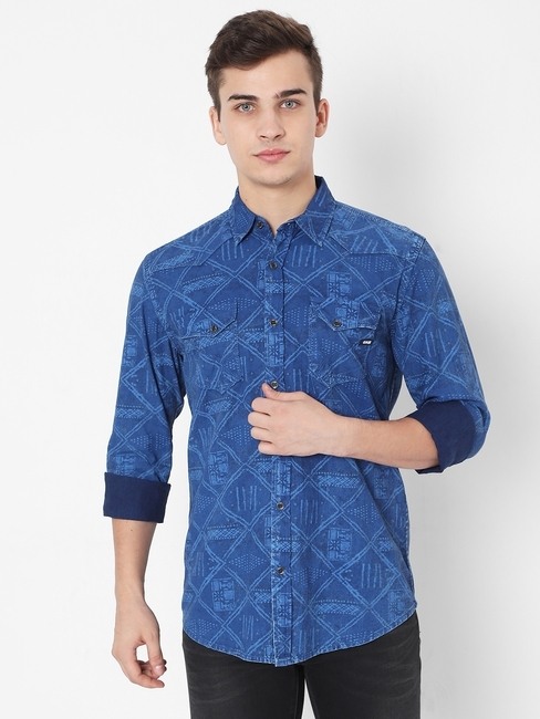 GAS | Victor Printed Slim Fit Shirt with Buttoned Flap Pockets