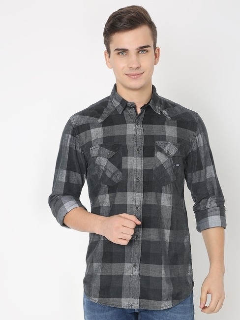 GAS | Kant Cord Checked Slim Fit Shirt with Buttoned Flap Pockets