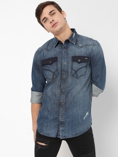 GAS | Modi Washed Distressed Slim Fit Shirt