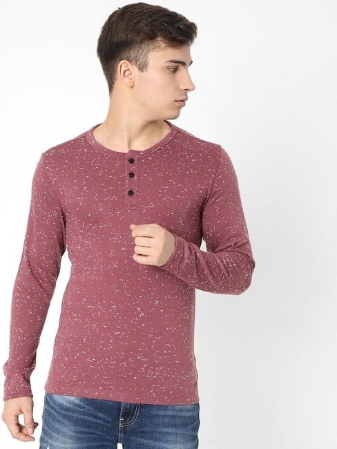 GAS | Printed Slim Fit Henley T-shirt