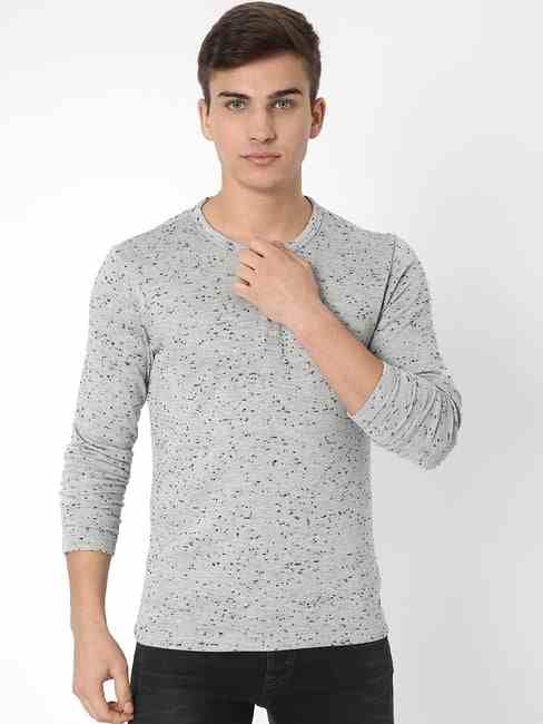 GAS | Printed Slim Fit Henley T-shirt
