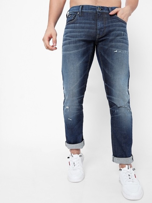 GAS | Toki Distressed Mid-Rise Washed Straight Fit Jeans