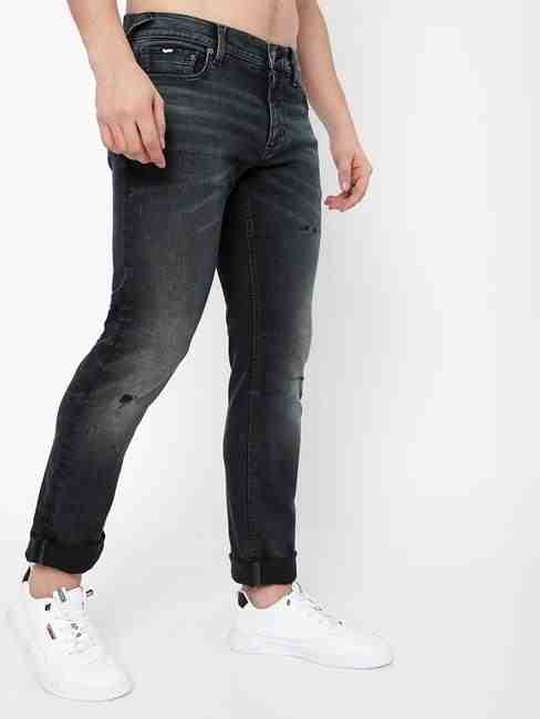 Toki Distressed Mid-Rise Straight Fit Jeans