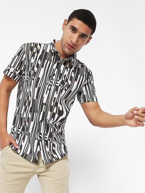 GAS | Brand Print Slim Fit Shirt with Spread Collar