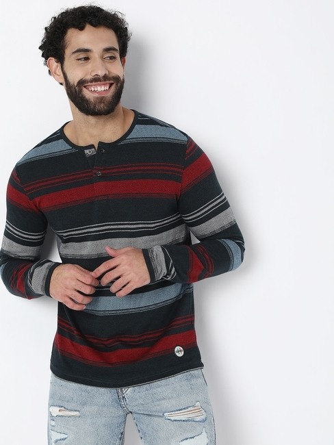 GAS | Polycotton Striped Henley T-Shirt