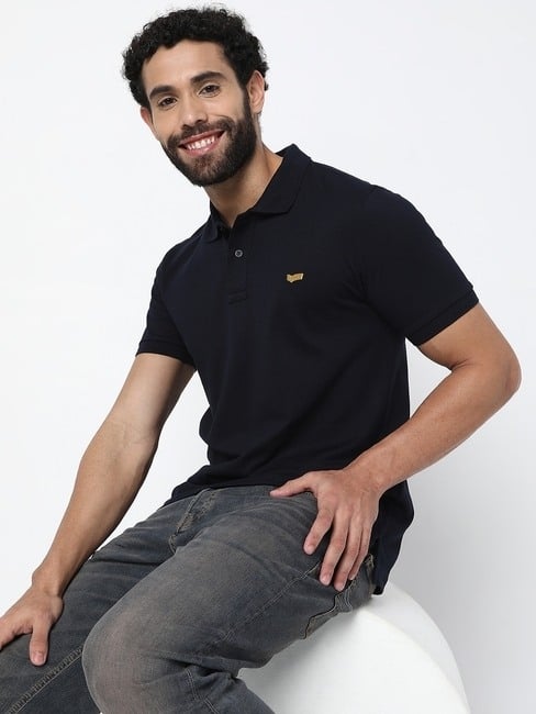 Ralph Regular Fit Navy Cotton Polo T-Shirt