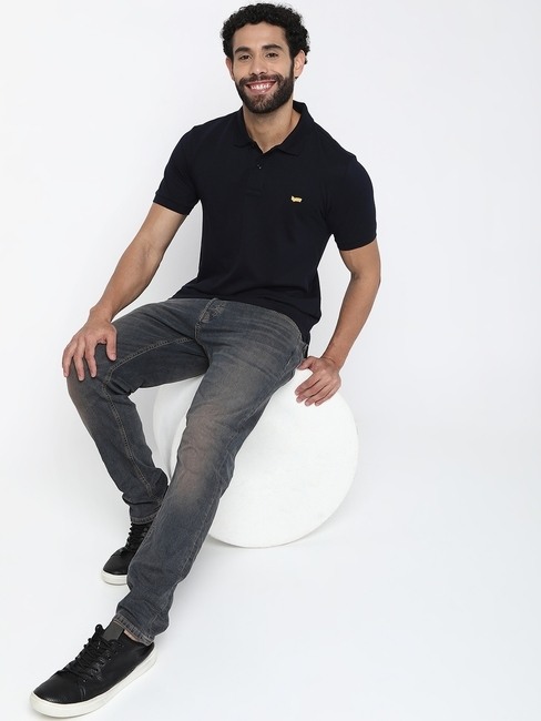 Ralph Regular Fit Navy Cotton Polo T-Shirt