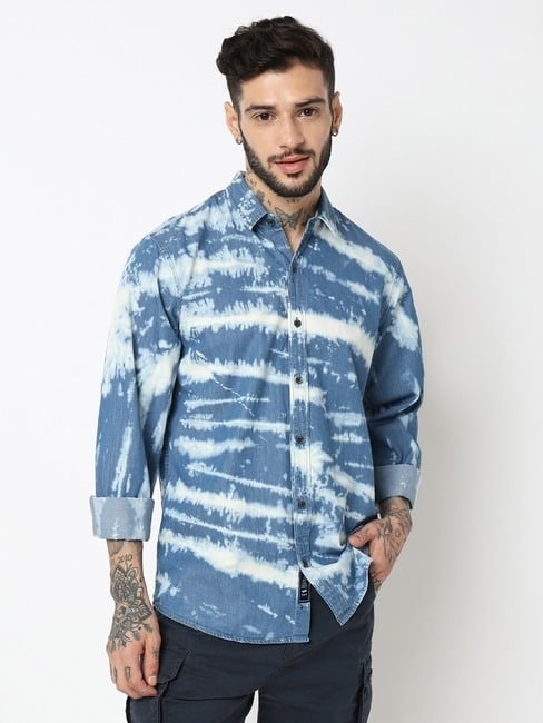 GAS | Regular Fit Full Sleeve Printed Denim Twill Shirts