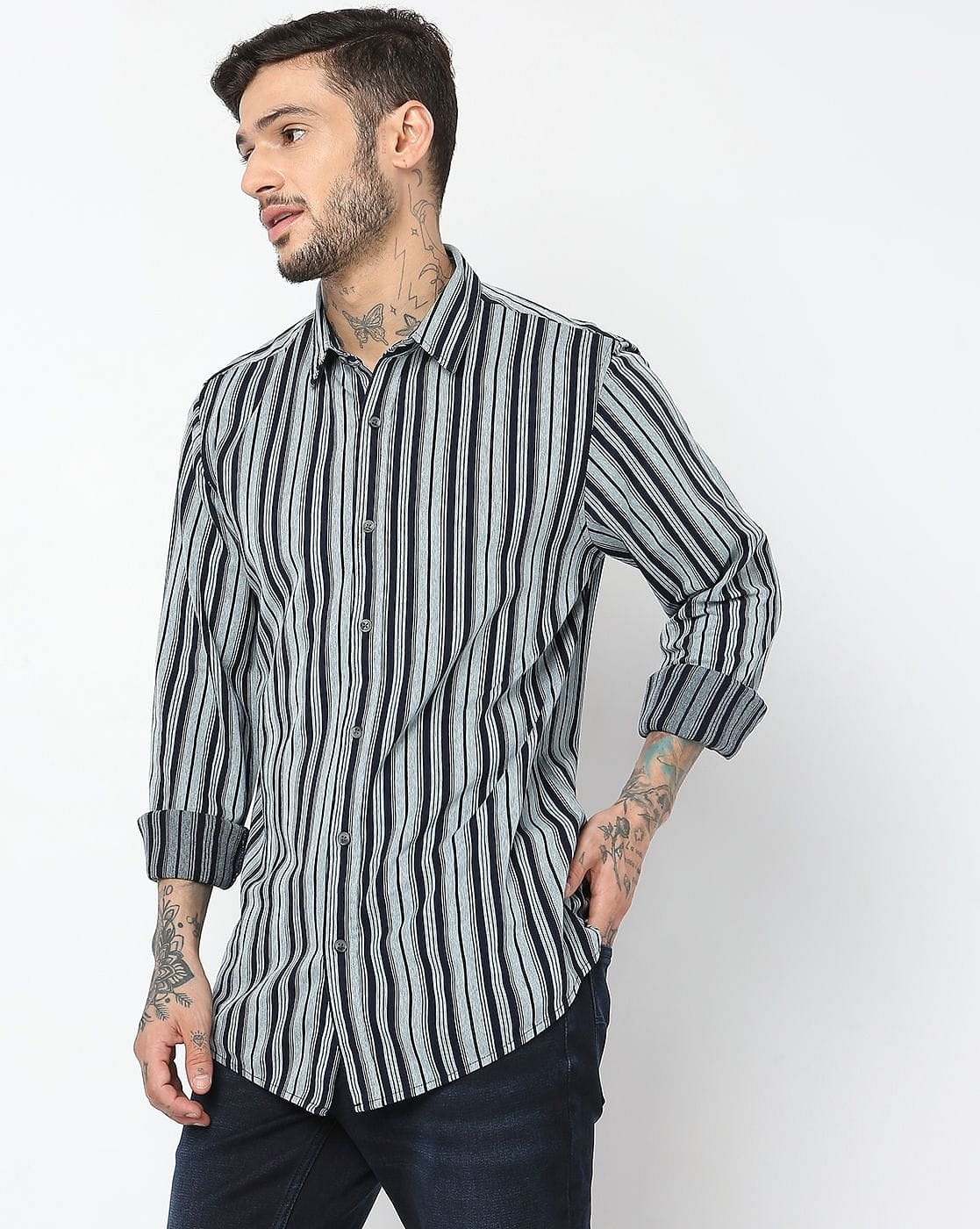 Regular Fit Full Sleeve Stripes Knit Shirts