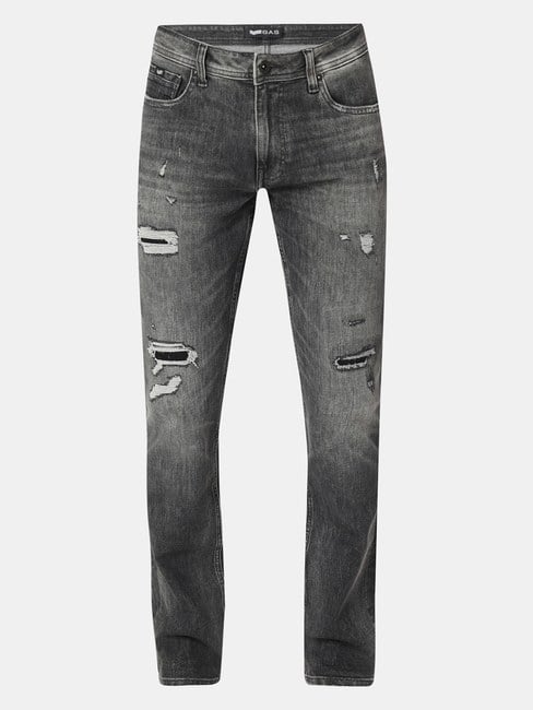 Lightly Washed Slim Fit Distressed Jeans