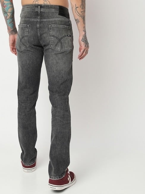Lightly Washed Slim Fit Distressed Jeans
