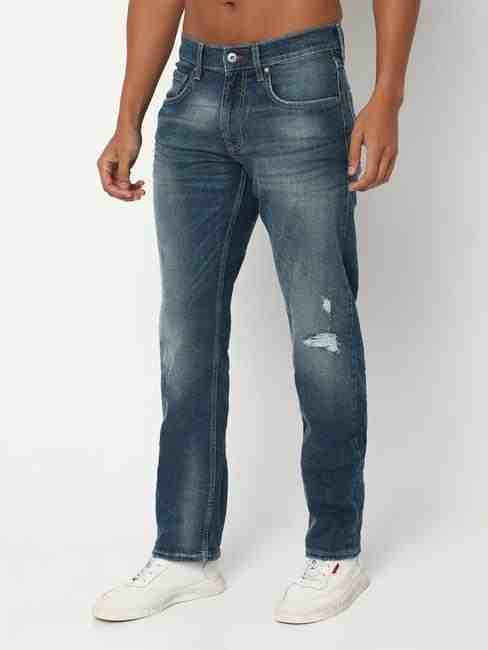 Jaxonzin Mid-Wash Straight Fit Distressed Jeans