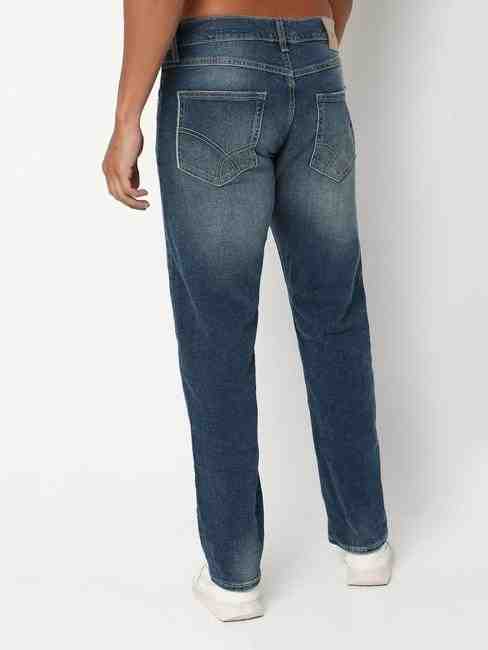 Jaxonzin Mid-Wash Straight Fit Distressed Jeans