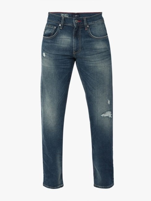 Jaxonzin Mid-Wash Straight Fit Distressed Jeans