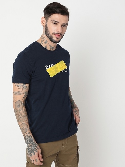 Relaxed Fit Half Sleeve Printed Cotton Lycra T-Shirt