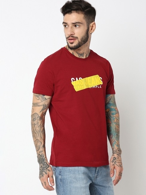 Relaxed Fit Half Sleeve Printed Cotton Lycra T-Shirt