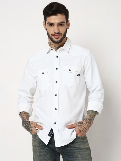 GAS | Relaxed Fit Full Sleeve Solid Cotton Linen Shirts