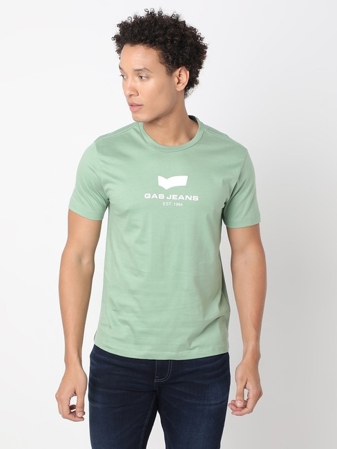 GAS | Regular Fit Half Sleeve Crew Neck Brand Carrier Cotton T-Shirt