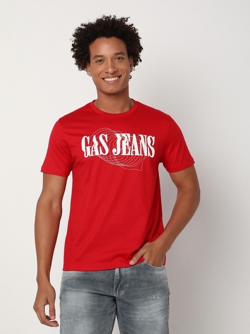 GAS | Regular Fit Half Sleeve Crew Neck Brand Carrier Cotton T-Shirt
