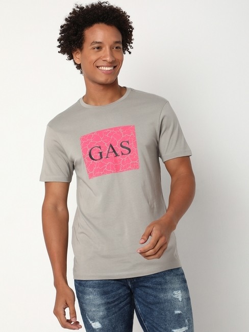 GAS | Regular Fit Half Sleeve Crew Neck Brand Carrier Cotton T-Shirt
