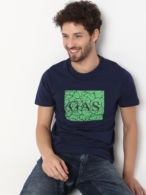 GAS | Regular Fit Half Sleeve Crew Neck Brand Carrier Cotton T-Shirt