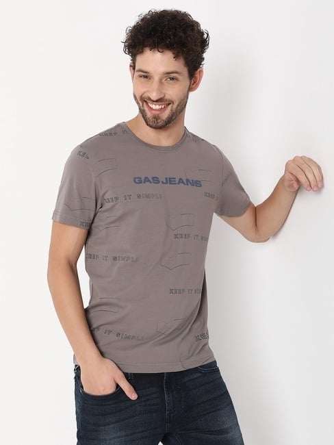 GAS | Regular Fit Short Sleeve Crew Neck All Over Printed Cotton Lycra T-Shirt